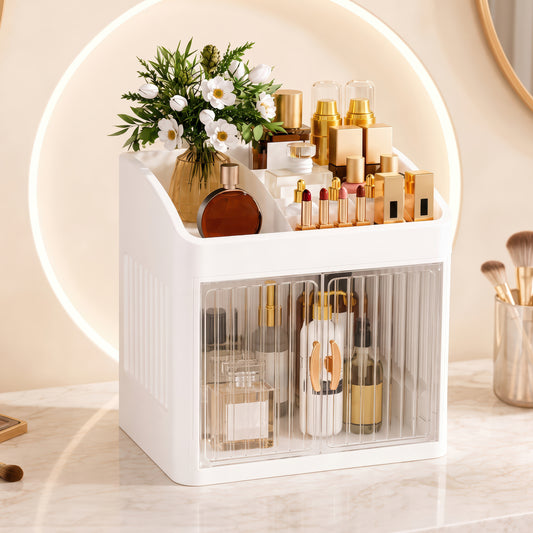 AINEXA 2-Layer Cosmetic & Makeup Organiser with Drawers – White