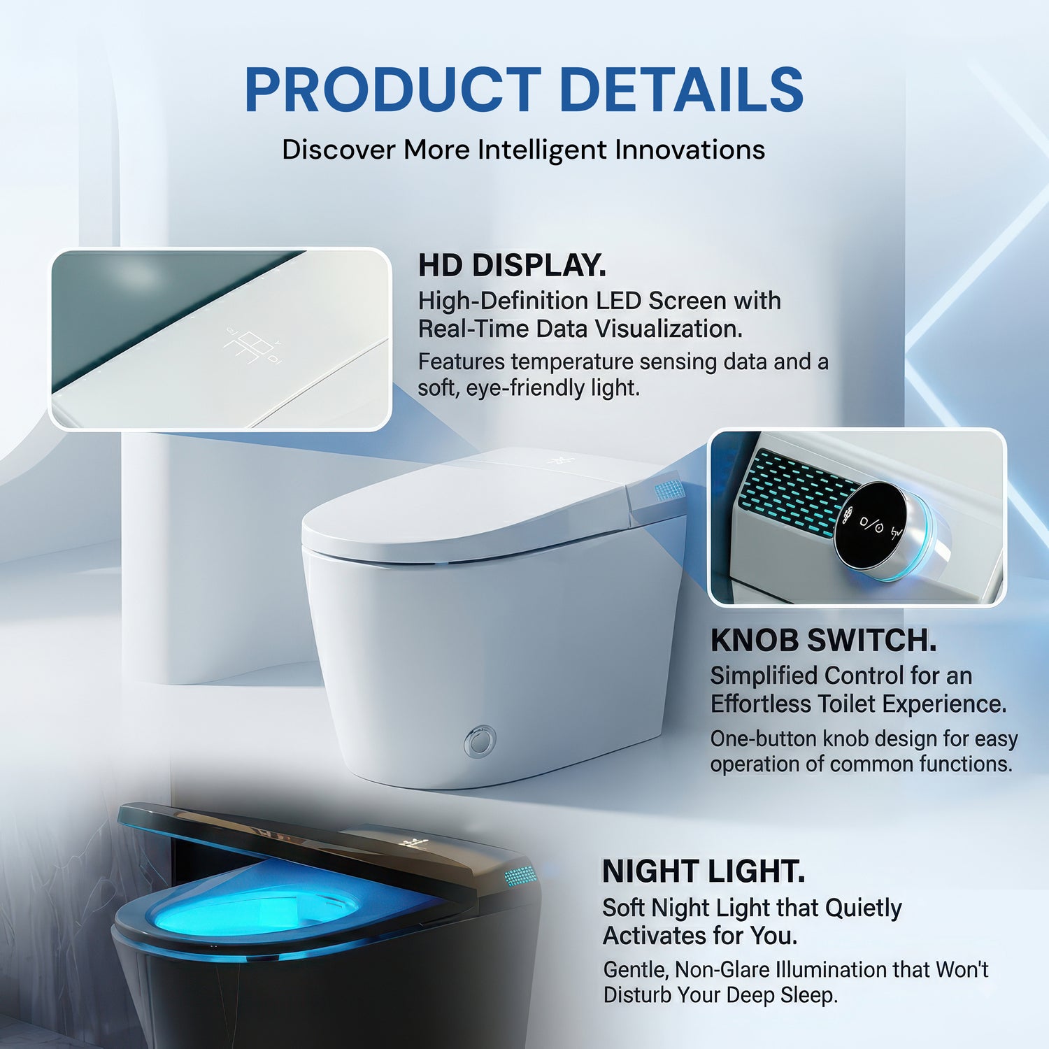 AINEXA Smart Toilet with Auto Lid, Heated Seat & Bidet – S-Trap, White