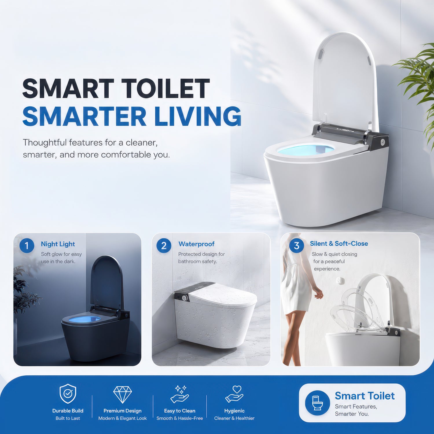 AINEXA Smart Wall-Hung Toilet with Auto Lid, Heated Seat & Bidet – White