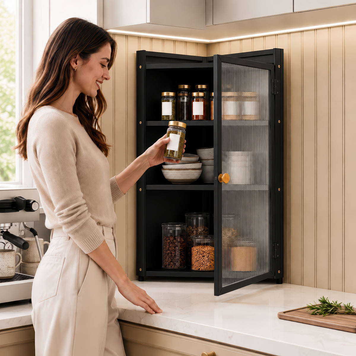 AINEXA 40 cm 3-Layer Corner Kitchen Storage Cabinet with Door – Black