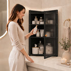 AINEXA 40 cm 3-Layer Bathroom Corner Cabinet with Door – Black