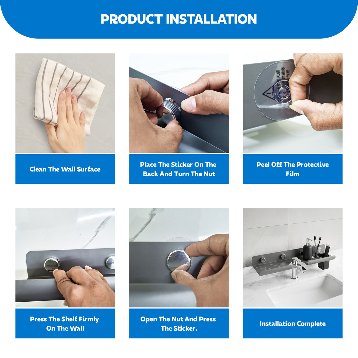 AINEXA 2-Foot Self-Adhesive Wash Basin Shelf – No Drill