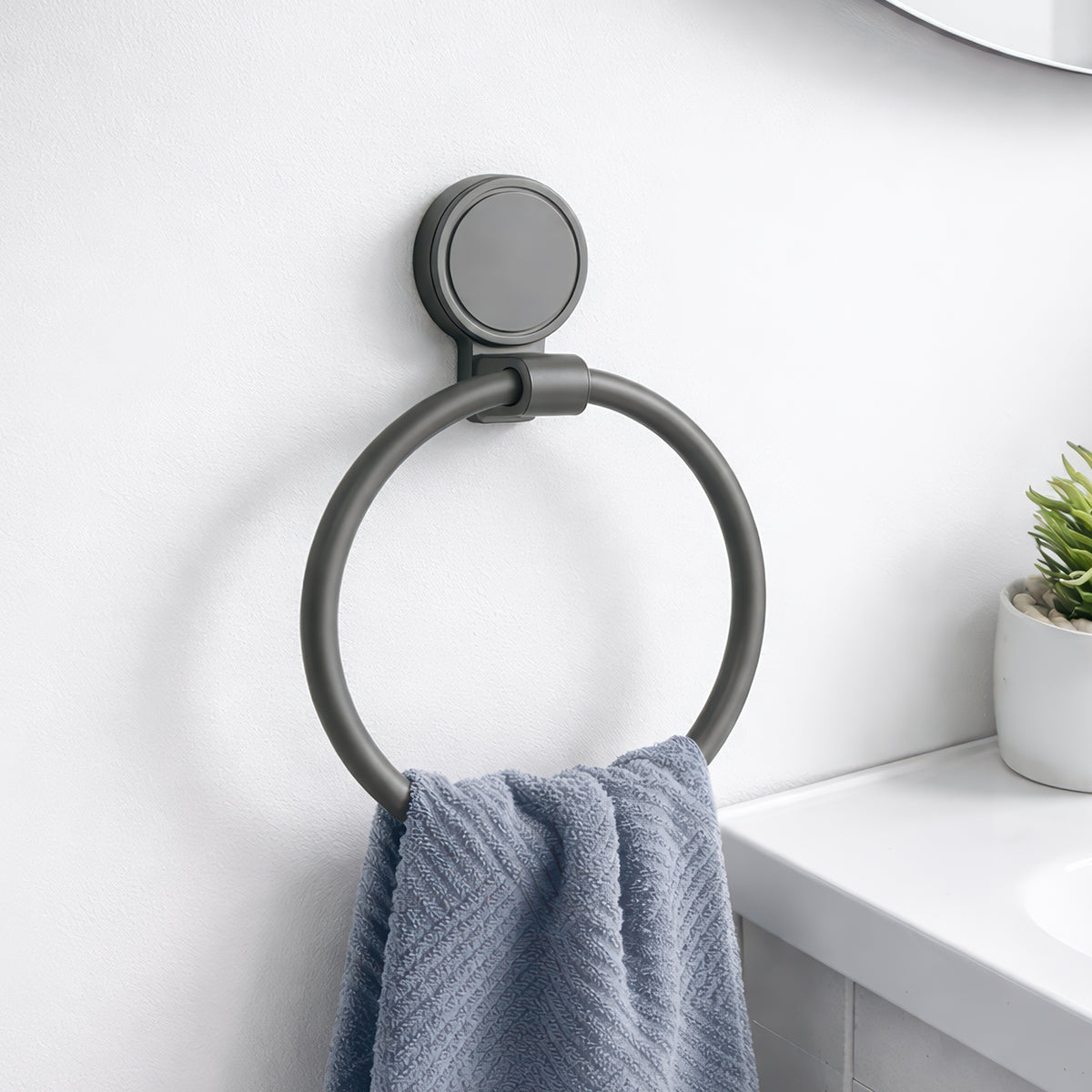 AINEXA Vacuum Suction Aluminium Towel Ring – Matte Grey