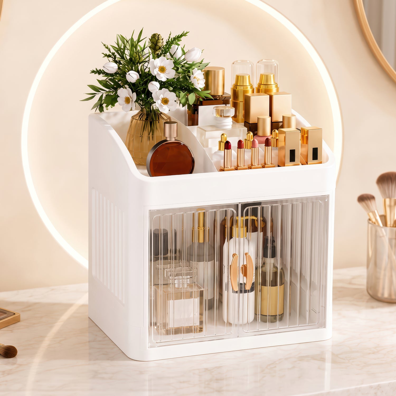AINEXA 2-Layer Cosmetic & Makeup Organiser with Drawers – White