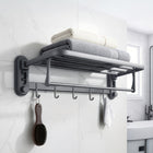AINEXA Vacuum Suction Aluminium Towel Rack with Shelf & Hooks – Matte Grey