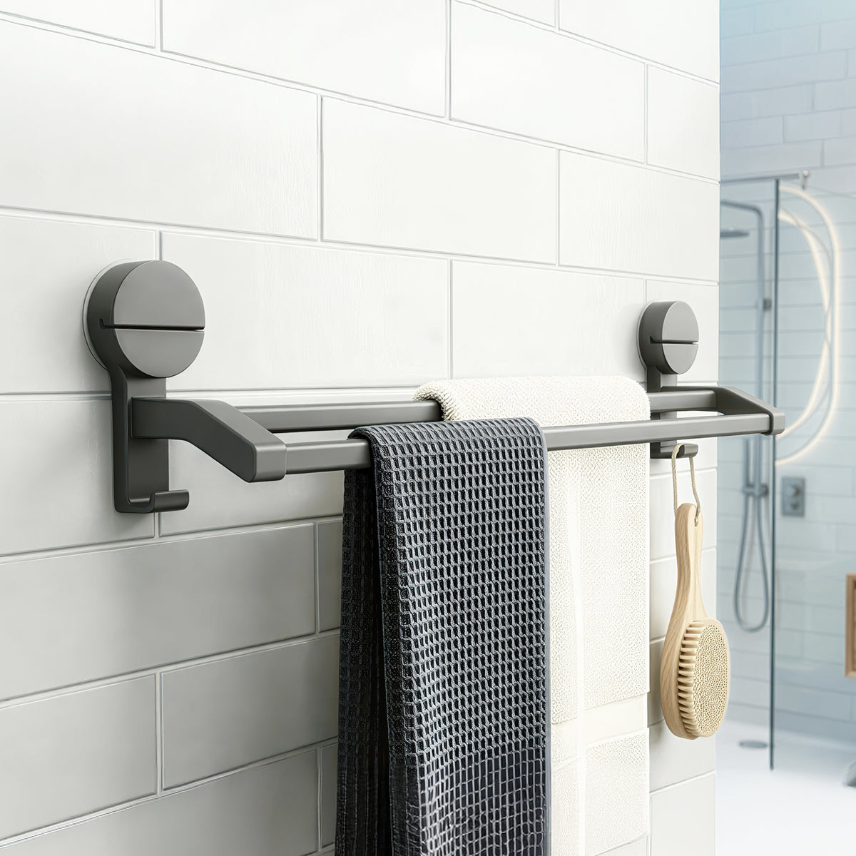 AINEXA 24-Inch Suction Double Towel Bar – Matte Grey