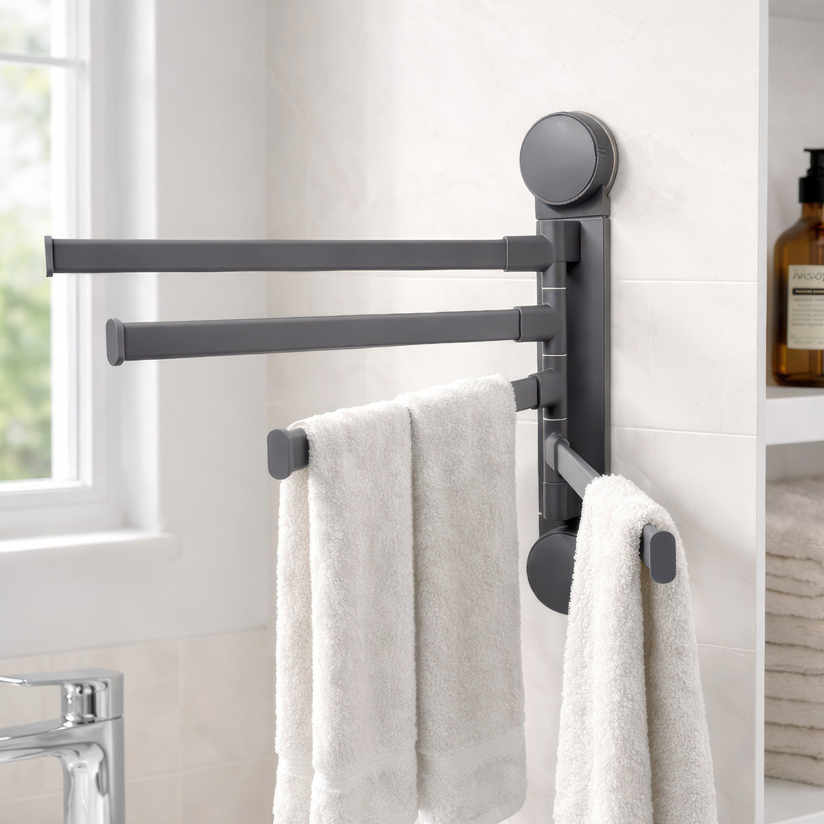 AINEXA 4-Bar Vacuum Suction Aluminium Towel Rack – Matte Grey