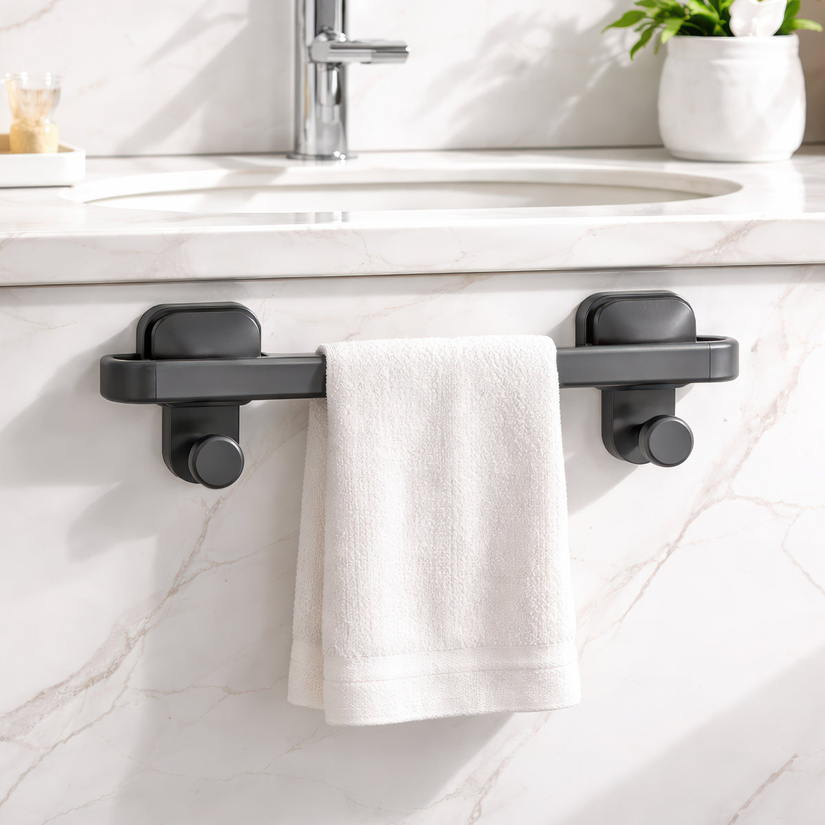 AINEXA Vacuum Suction Aluminium Towel Bar – Matte Grey