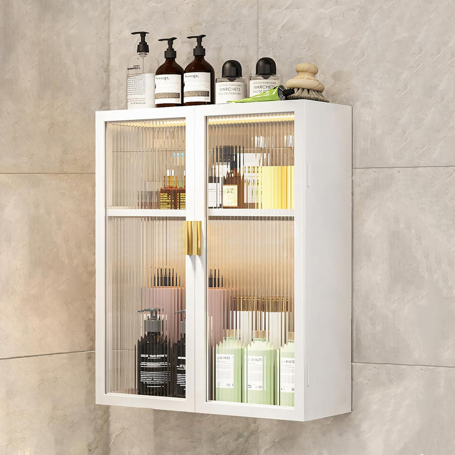 AINEXA 50 cm 2-Layer Wall-Mounted Bathroom Storage Cabinet – White