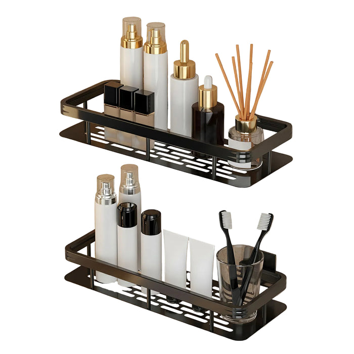 AINEXA 2-Piece Self-Adhesive Aluminium Bathroom Shelves – Matte Black