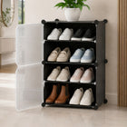 AINEXA 4-Layer Foldable Plastic Shoe Rack with Door Cover – Black