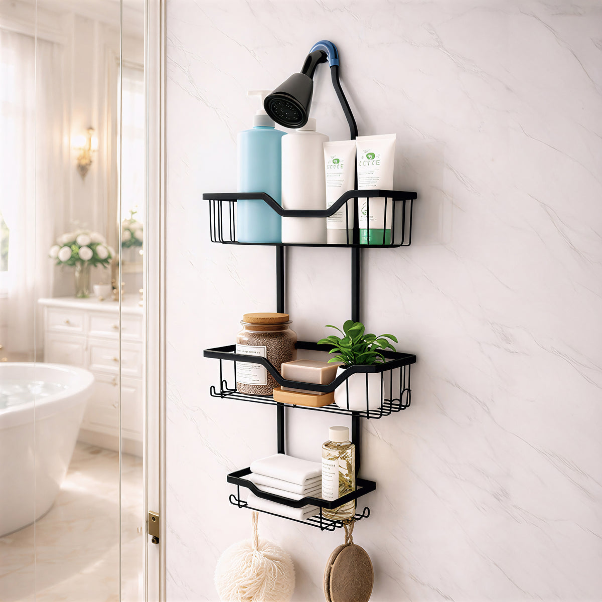 AINEXA 3-Tier Hanging Aluminium Shower Caddy – Black
