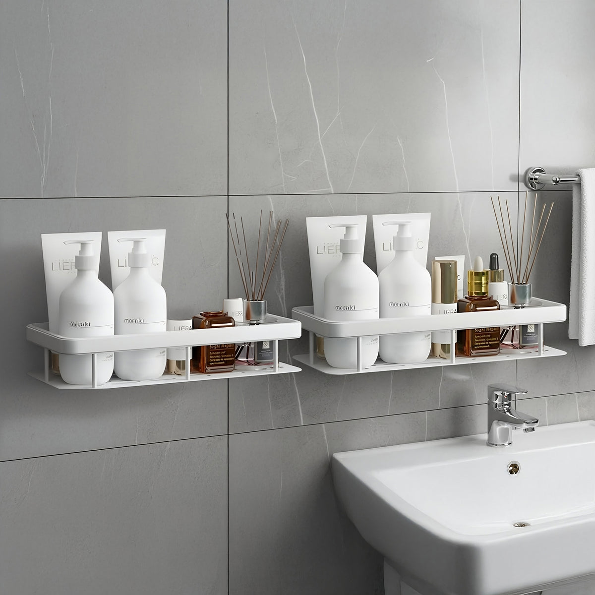 AINEXA 2-Piece Self-Adhesive Bathroom Shelves – Black