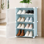 AINEXA 4-Layer Foldable Plastic Shoe Rack with Door Cover – Blue
