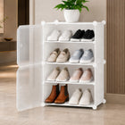 AINEXA 4-Layer Foldable Plastic Shoe Rack with Door Cover – White