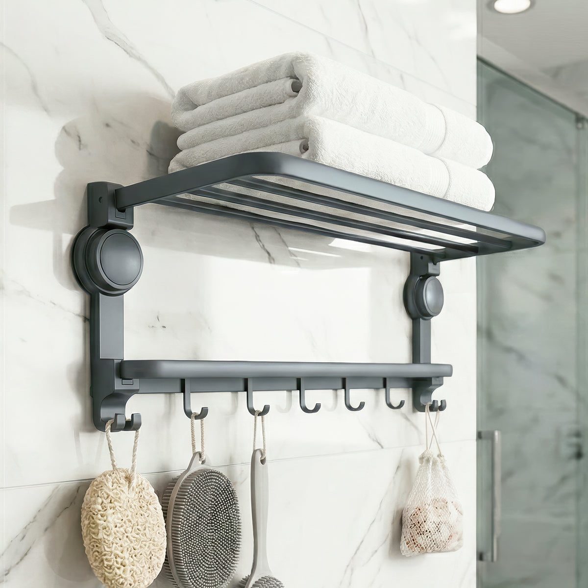 AINEXA Vacuum Suction Aluminium Towel Rack – Matte Grey