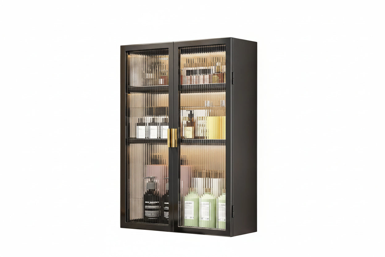 AINEXA 50 cm 3-Layer Wall-Mounted Bathroom Storage Cabinet – Black
