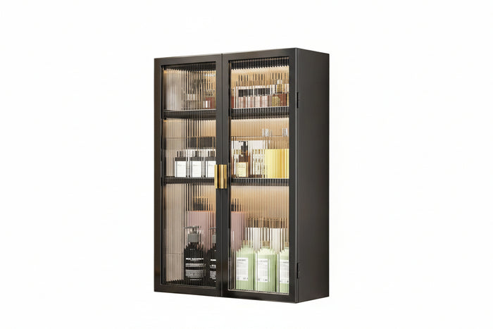 AINEXA 50 cm 3-Layer Wall-Mounted Bathroom Storage Cabinet – Black