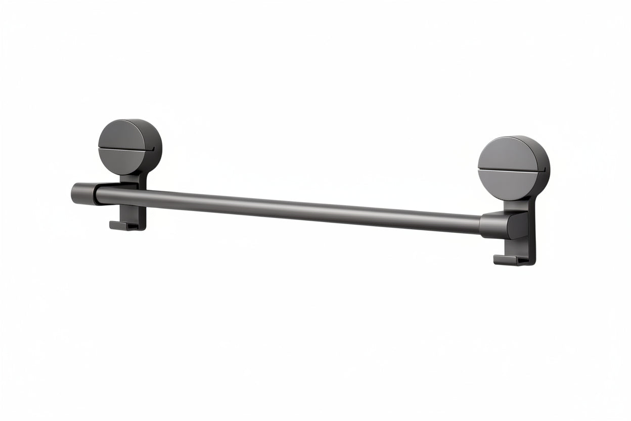 AINEXA Vacuum Suction Aluminium Towel Holder with Hooks – Matte Grey