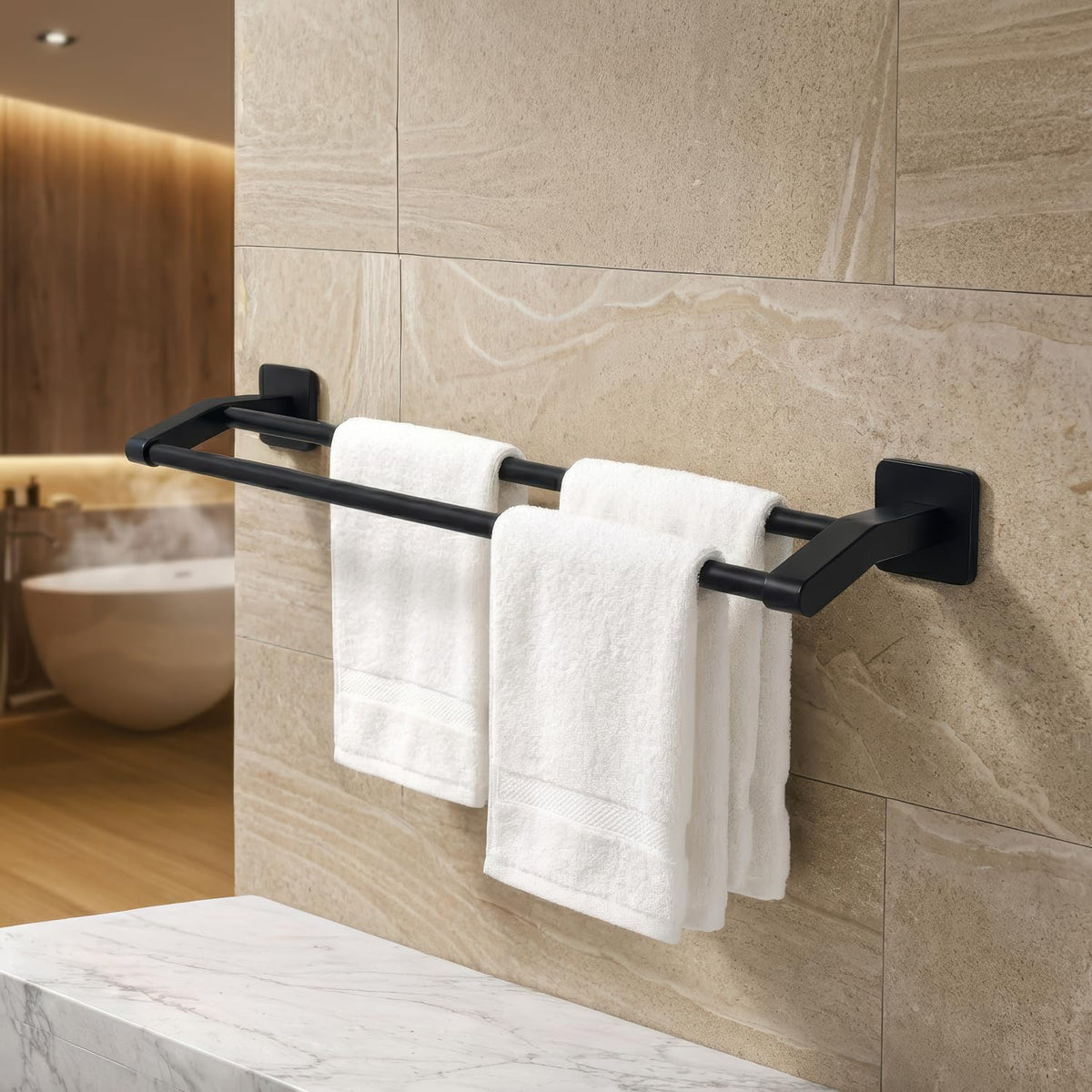 AINEXA Self-Adhesive Aluminium Double Towel Rack – Matte Black