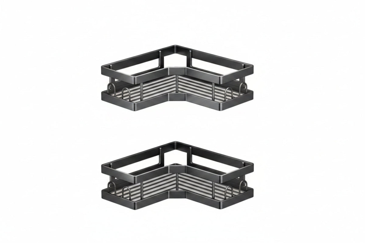 AINEXA 2-Piece Self-Adhesive Carbon Steel Corner Shelves – No Drill