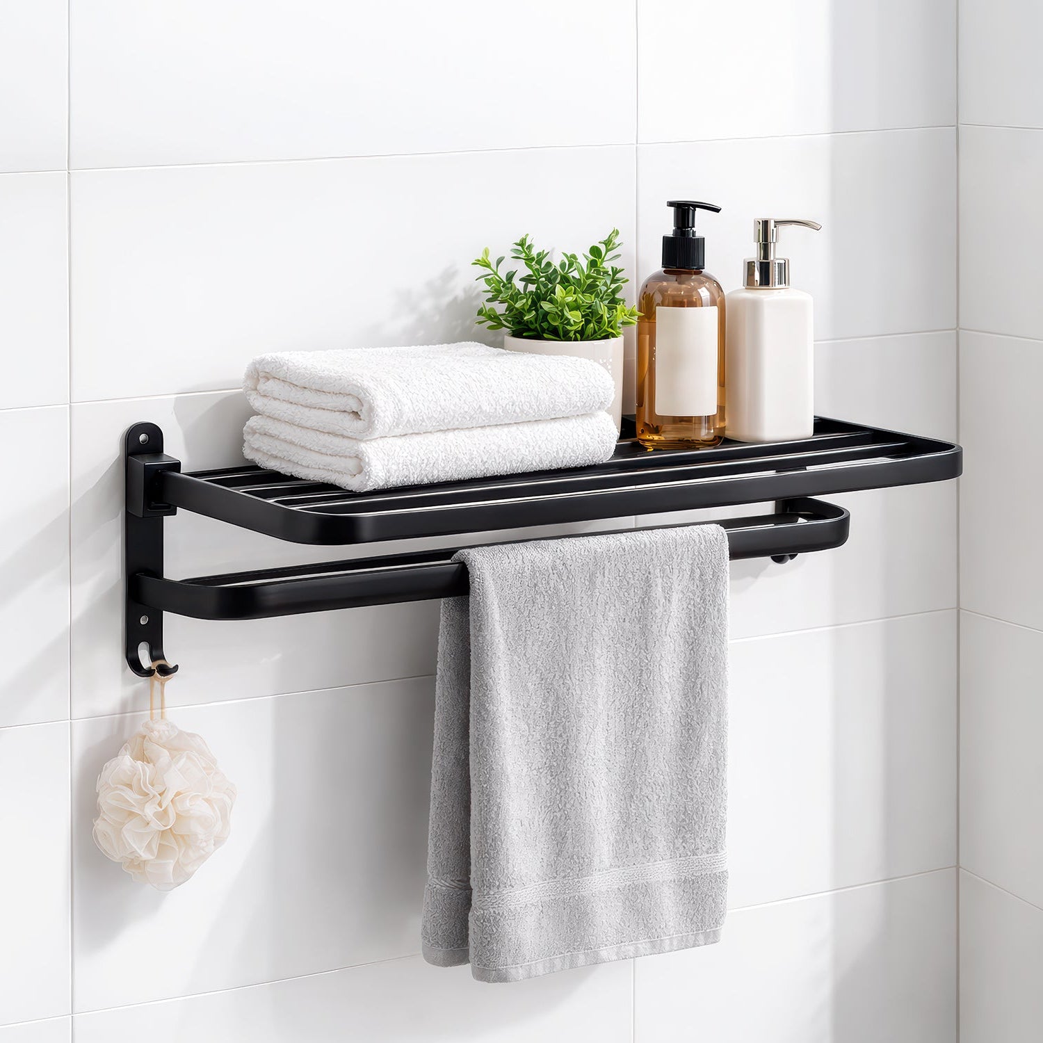 AINEXA 24-Inch Wall-Mounted Aluminium Towel Rack – Matte Black