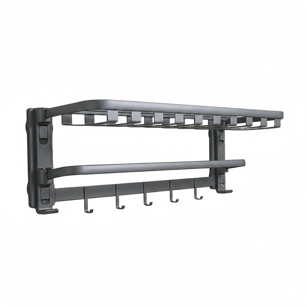 AINEXA Vacuum Suction Aluminium Towel Rack with Hooks – Matte Grey