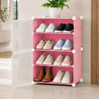 AINEXA 4-Layer Foldable Plastic Shoe Rack with Door Cover – Pink