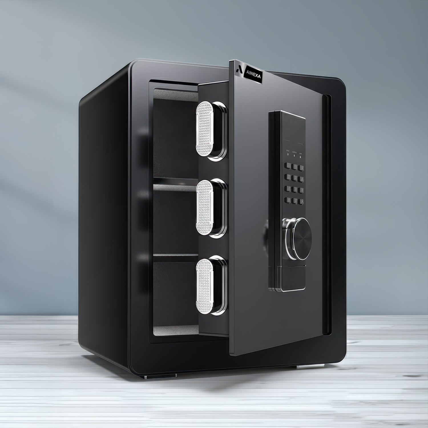 AINEXA Digital Password Safe Locker with Alarm & Adjustable Shelf – Black