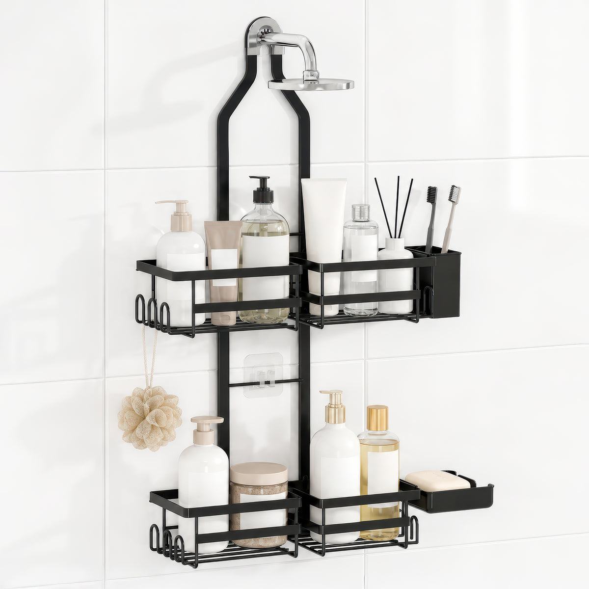 AINEXA 3-Tier Hanging Shower Caddy with Hooks – No Drill