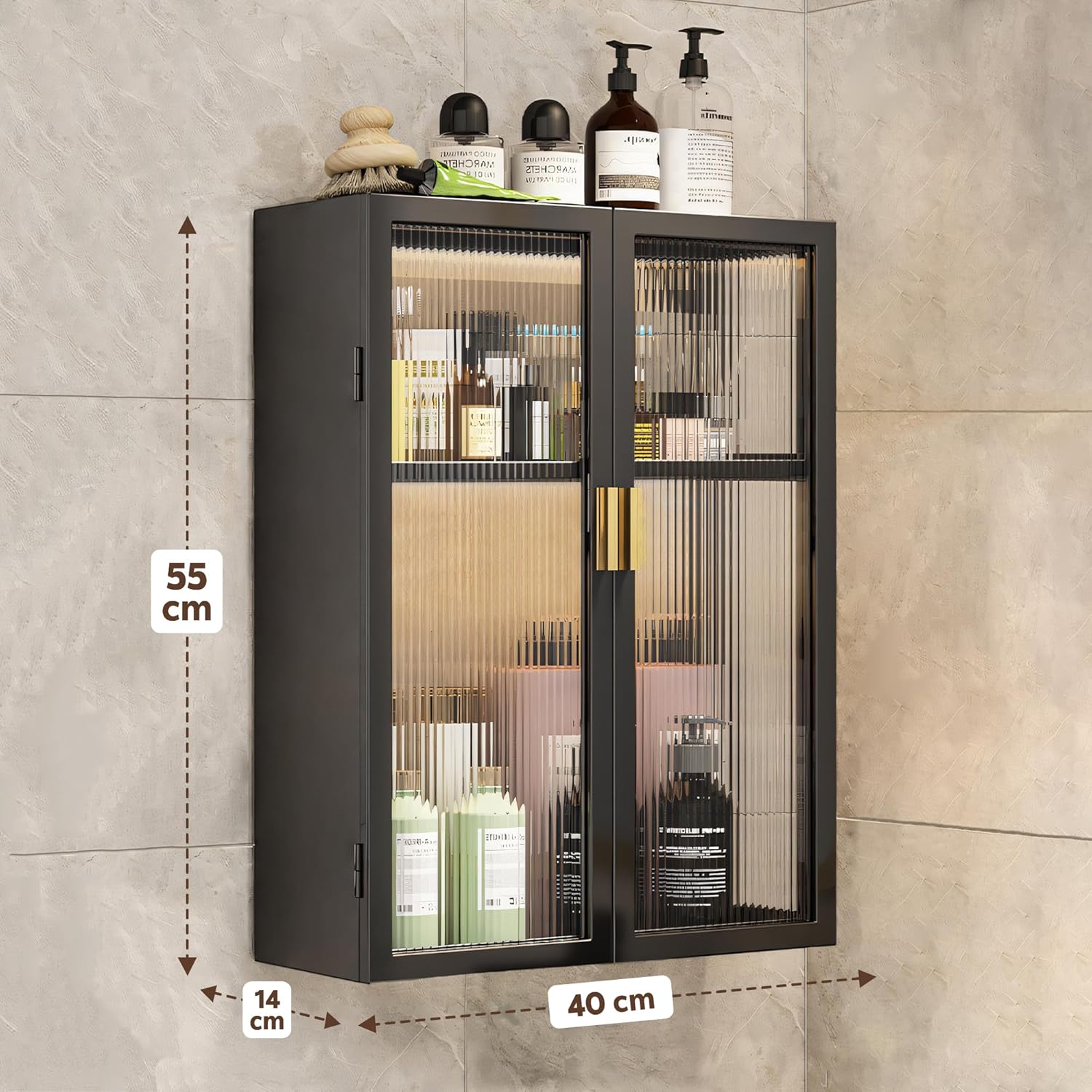 AINEXA 40 cm 2-Layer Wall-Mounted Bathroom Storage Cabinet – Black