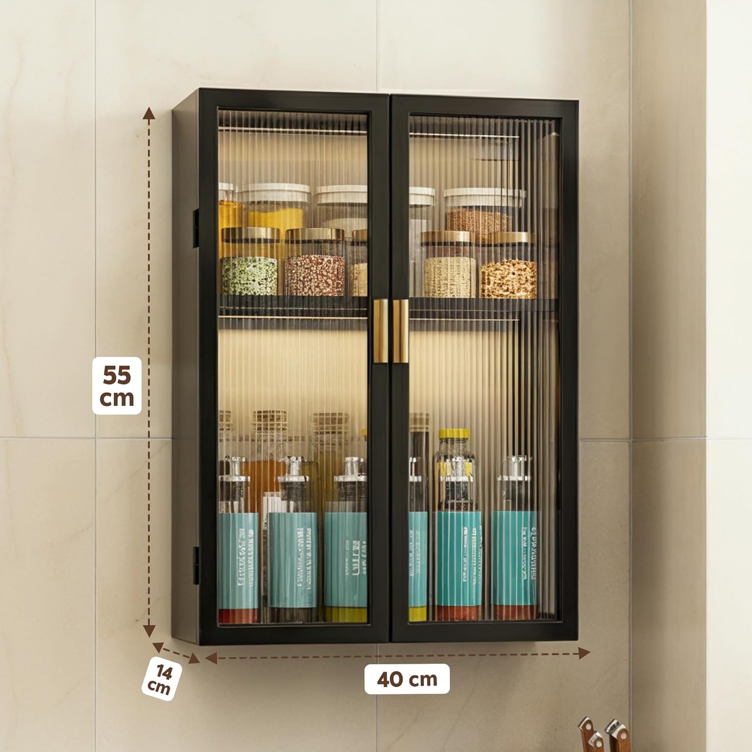 AINEXA 40 cm 2-Layer Wall-Mounted Kitchen Storage Cabinet – Black