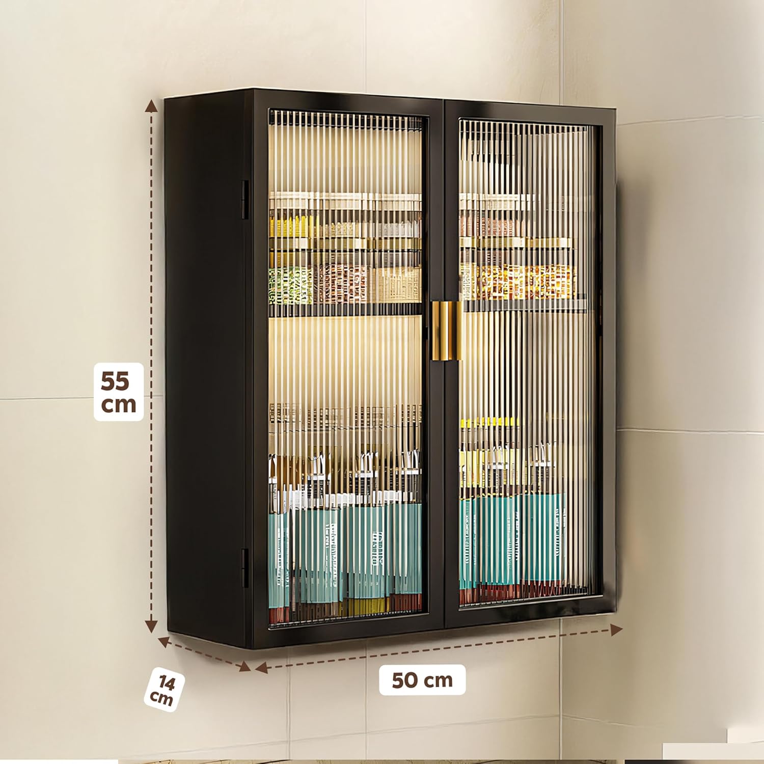 AINEXA 50 cm 2-Layer Wall-Mounted Kitchen Storage Cabinet – Black