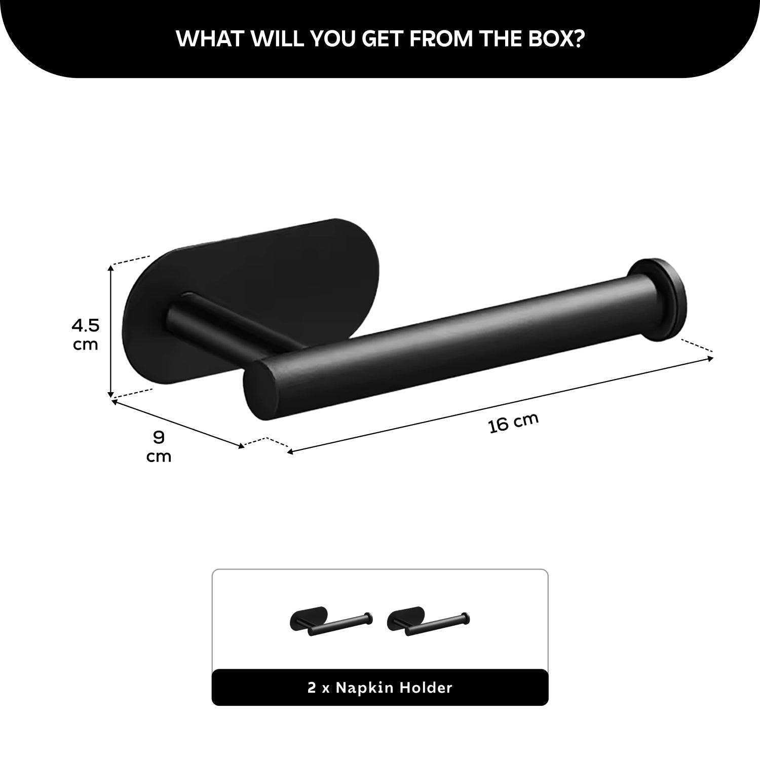 AINEXA 2-Piece Self-Adhesive Aluminium Tissue & Towel Holder – Black