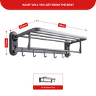 AINEXA Vacuum Suction Aluminium Towel Rack with Shelf & Hooks – Matte Grey