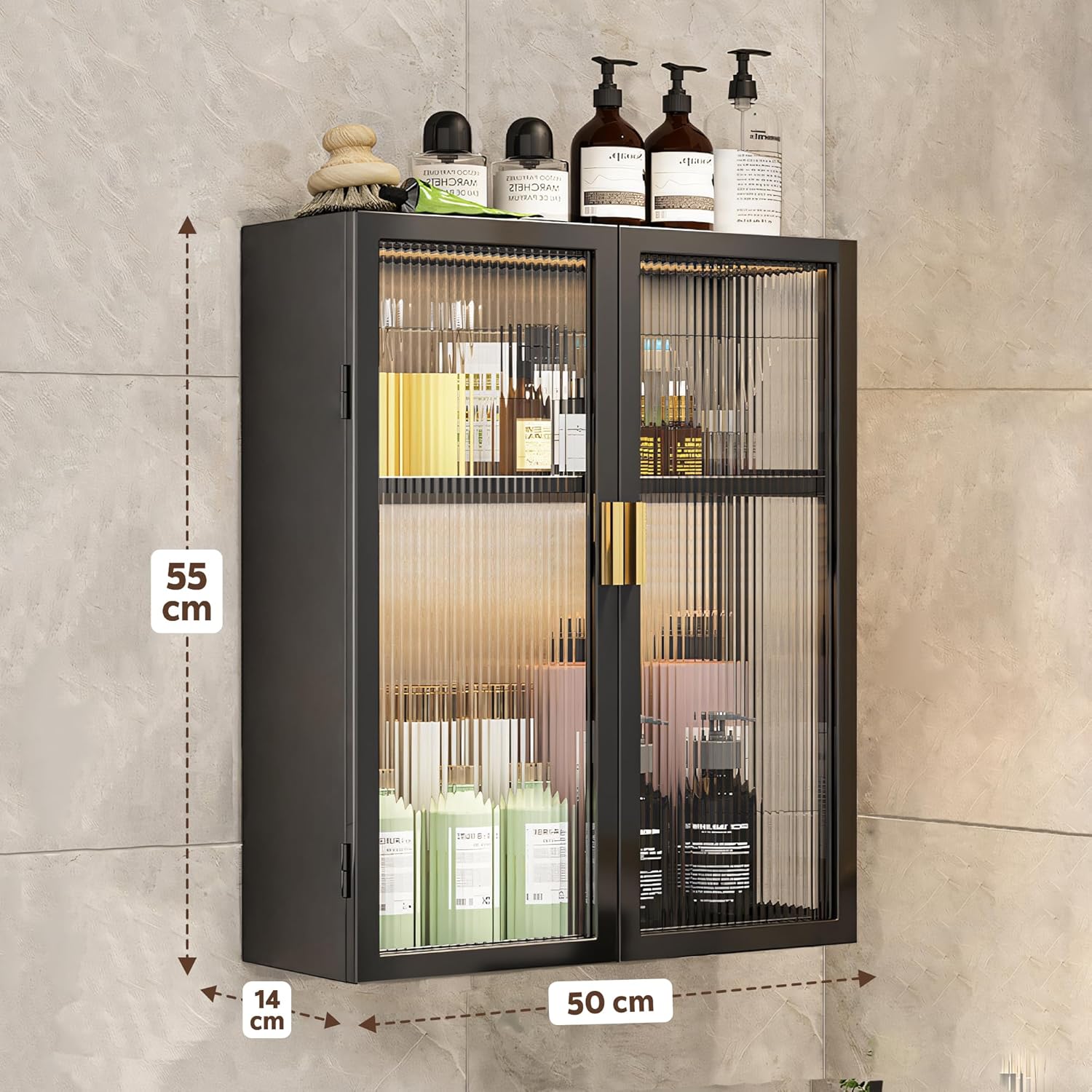 AINEXA 40 cm 2-Layer Wall-Mounted Bathroom Storage Cabinet – Black