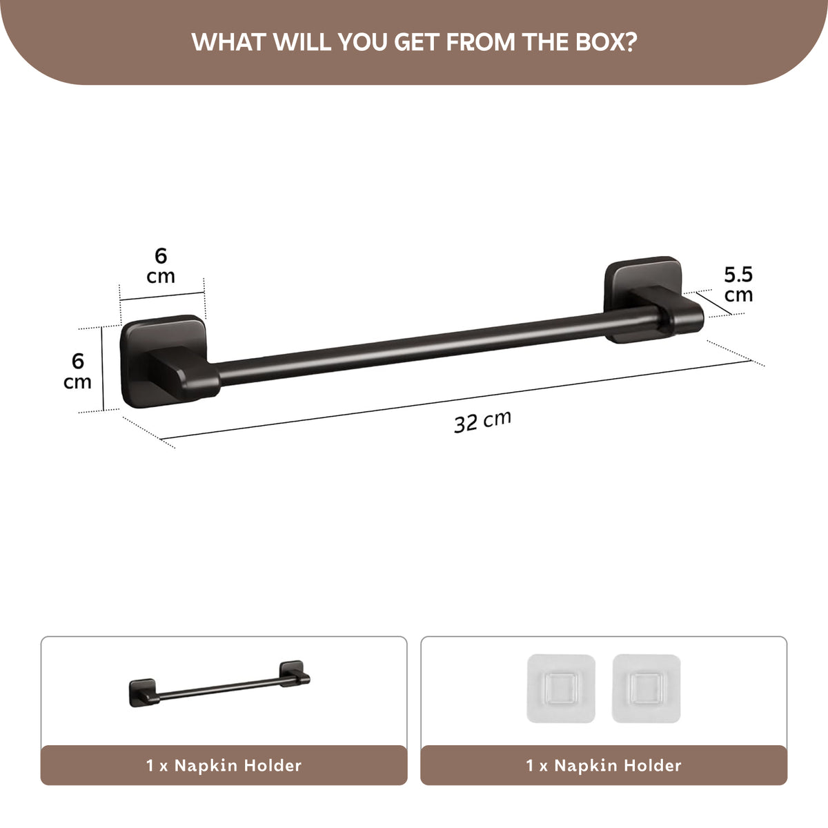 AINEXA Self-Adhesive Aluminium Towel Holder – Matte Black
