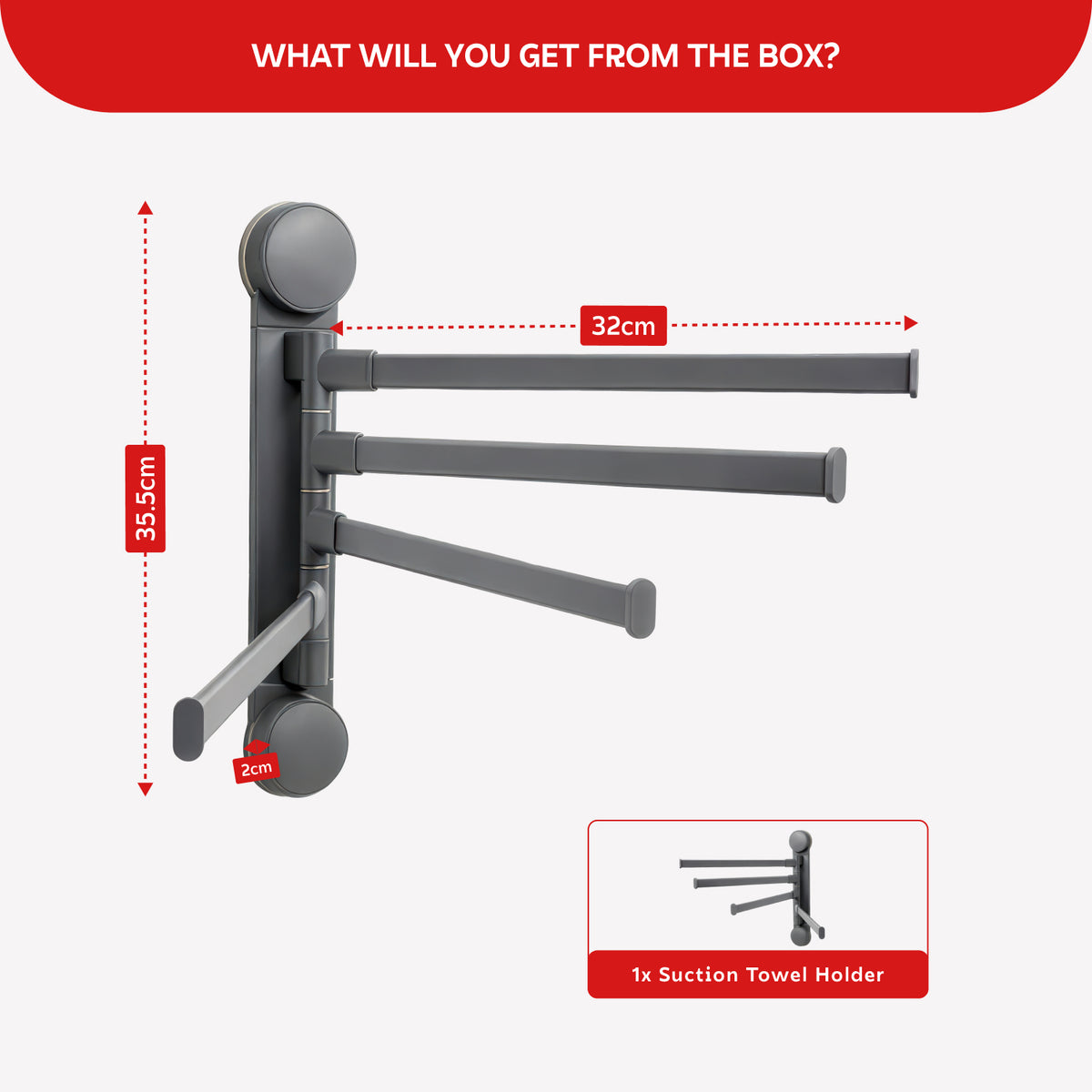 AINEXA 4-Bar Vacuum Suction Aluminium Towel Rack – Matte Grey