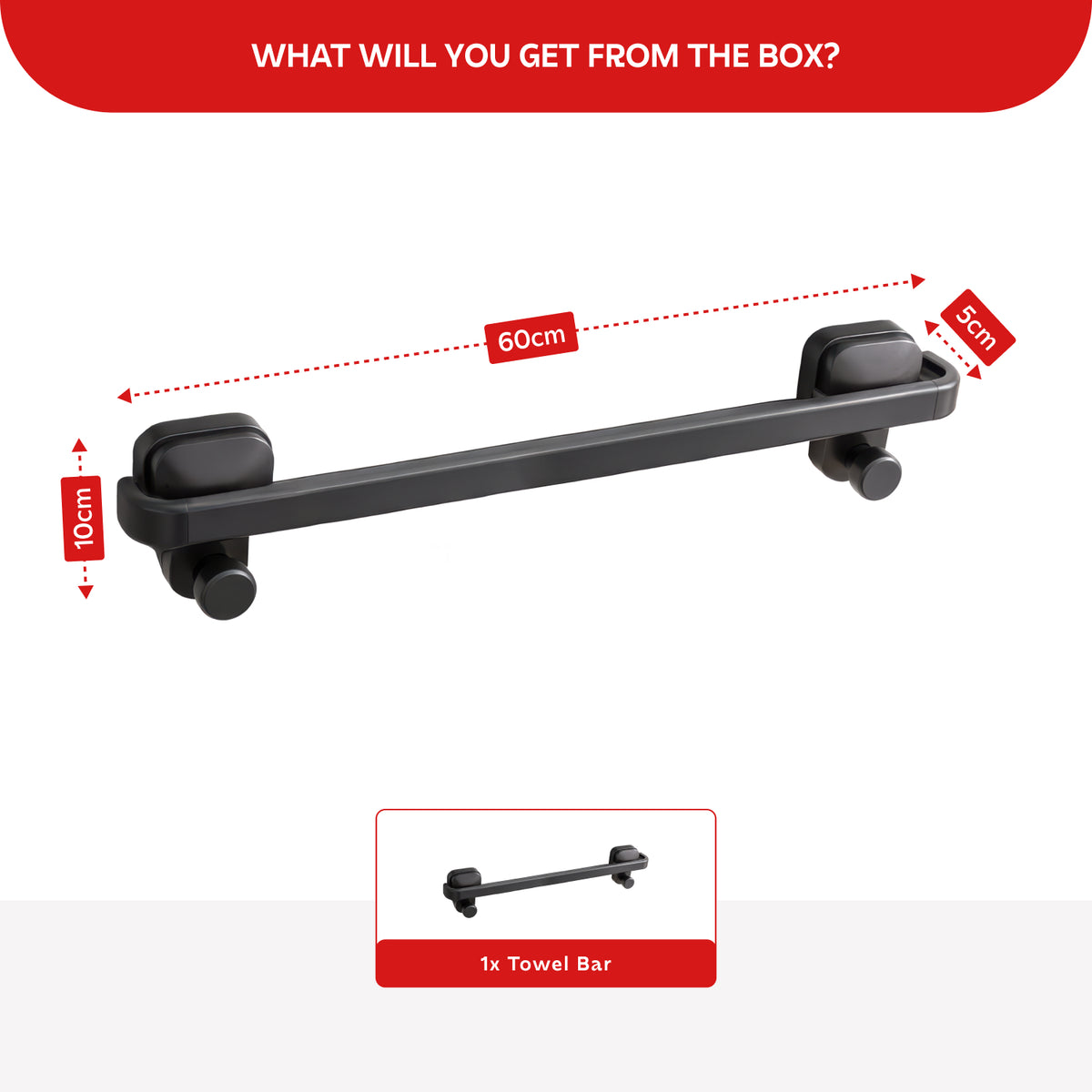 AINEXA Vacuum Suction Aluminium Towel Bar – Matte Grey
