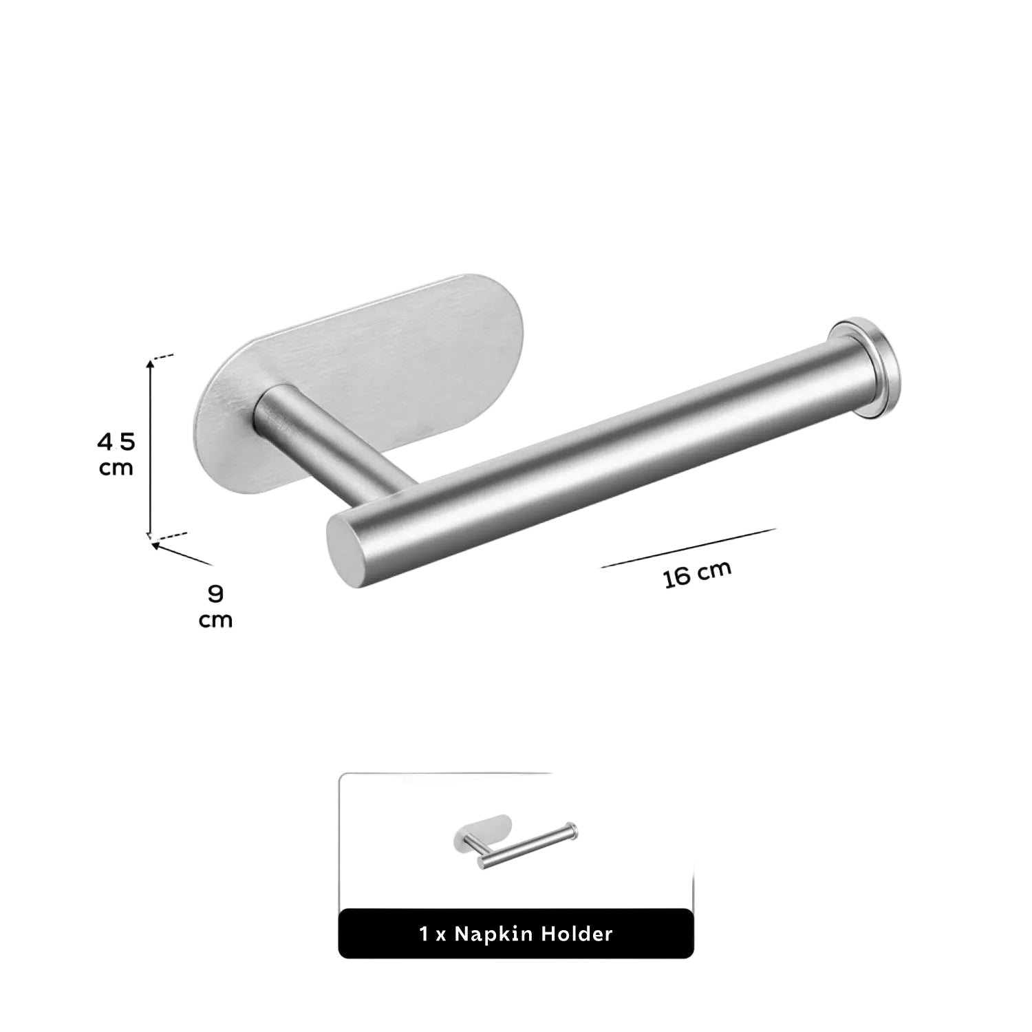 AINEXA Self-Adhesive Aluminium Hand Towel Holder – Silver