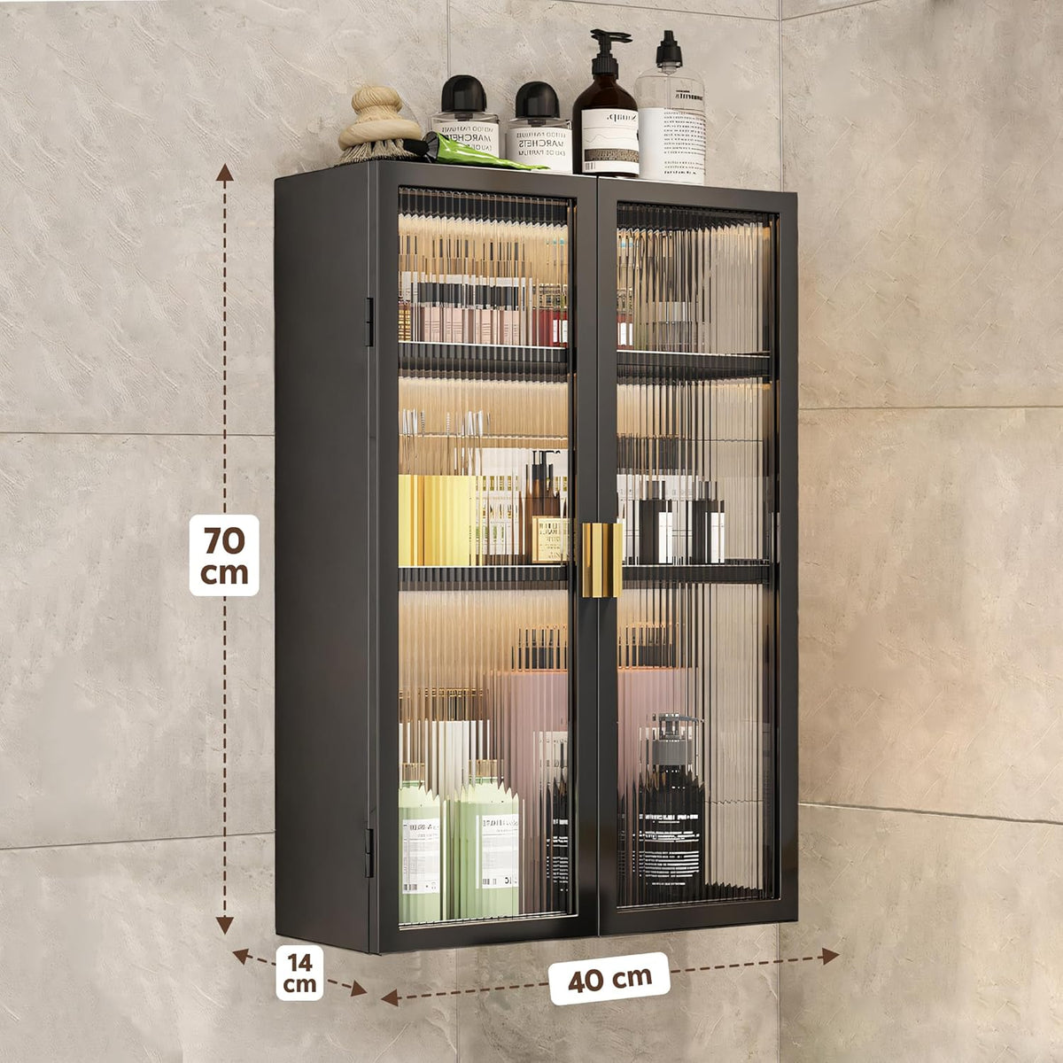 AINEXA 40 cm 3-Layer Wall-Mounted Bathroom Storage Cabinet – Black
