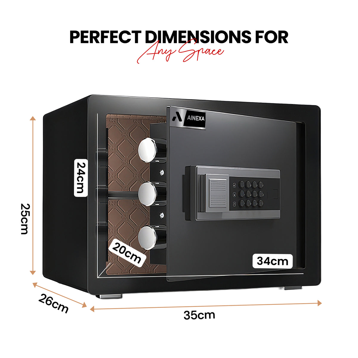 AINEXA 22L Digital Password Safe Locker with Alarm & Mute Mode – Black