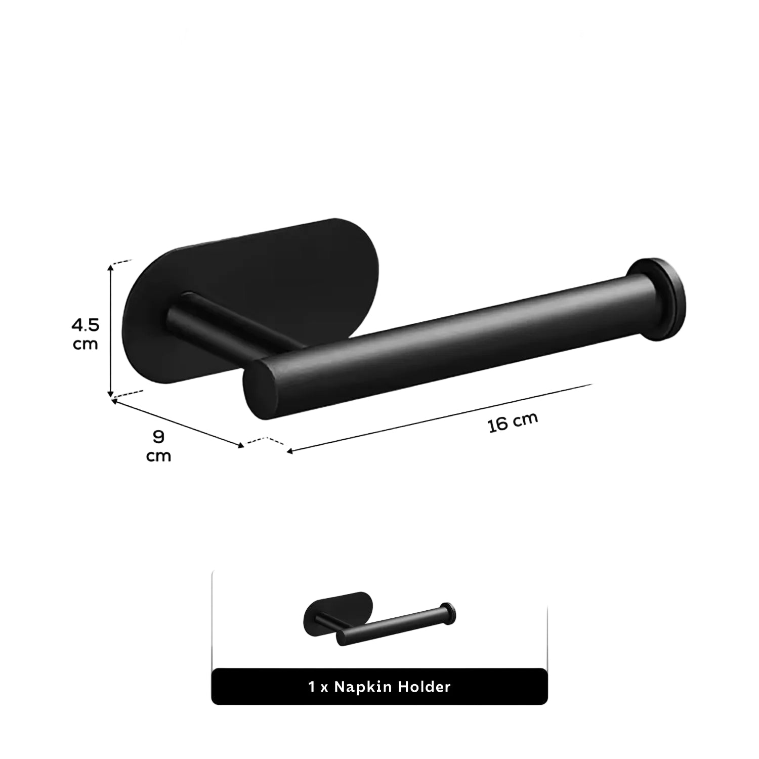 AINEXA Self-Adhesive Aluminium Hand Towel Holder – Matte Black