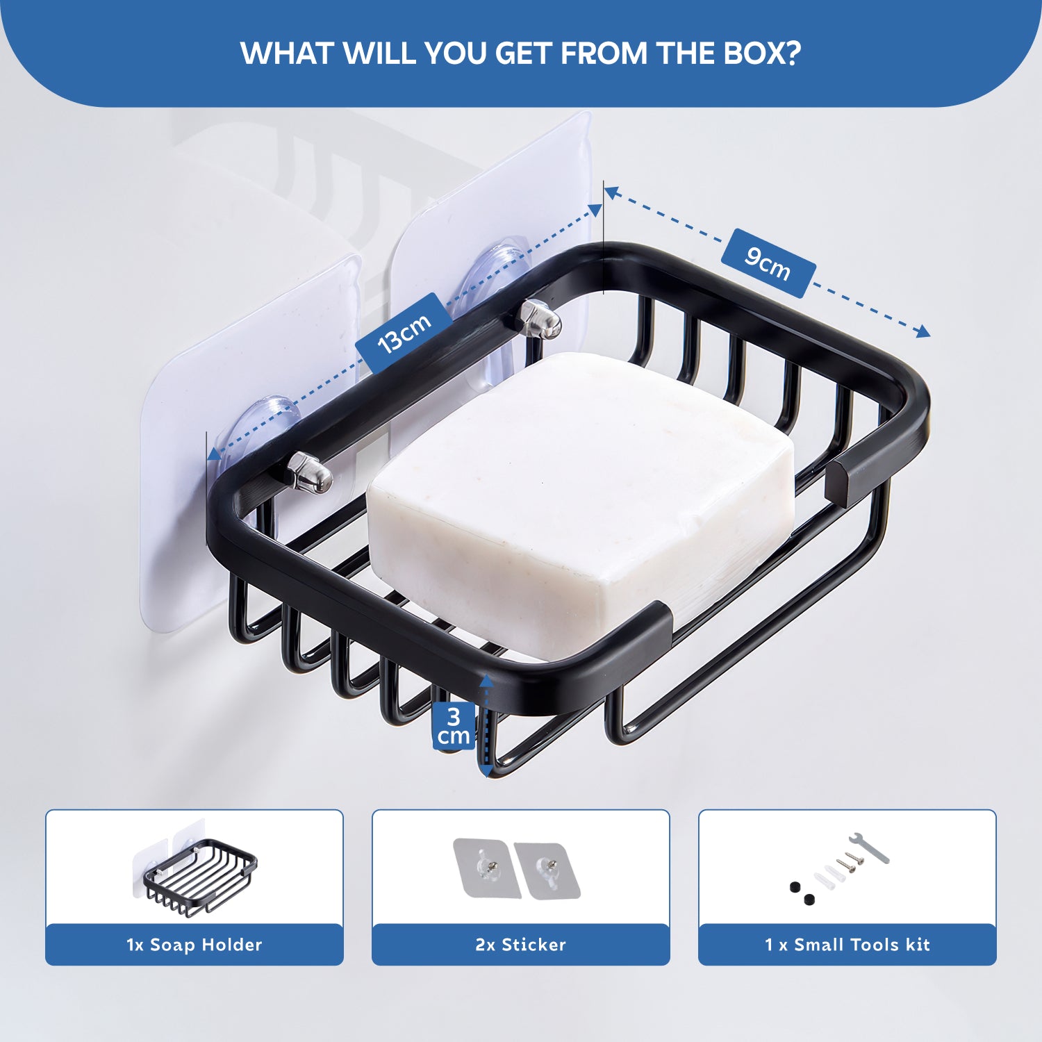 AINEXA Self-Adhesive Wall-Mounted Soap Holder with Drain Tray