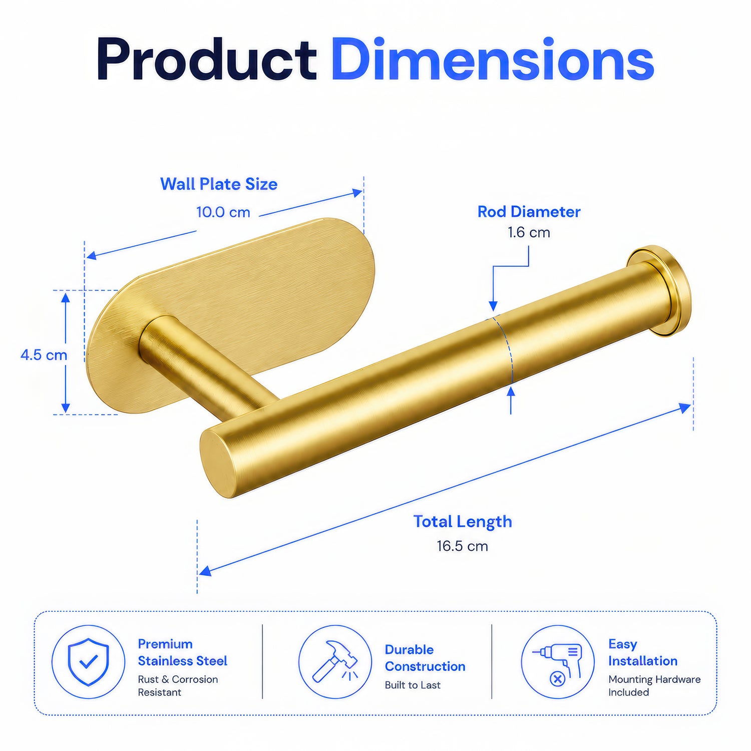 AINEXA Self-Adhesive Aluminium Hand Towel Holder – Gold
