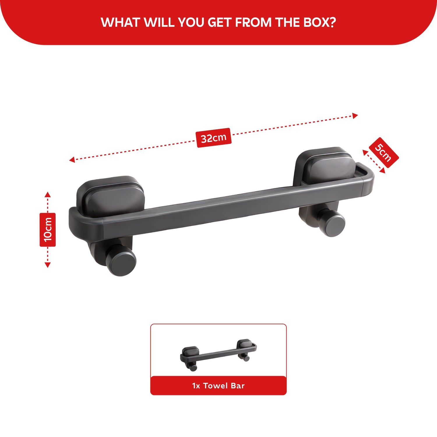 AINEXA Vacuum Suction Aluminium Towel Bar – Matte Grey