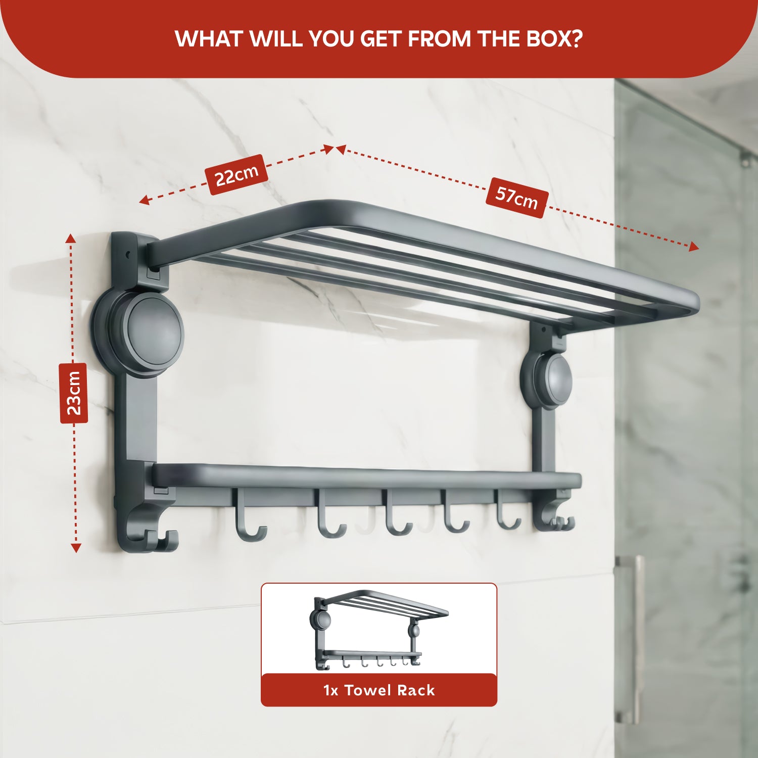 AINEXA Vacuum Suction Aluminium Towel Rack – Matte Grey