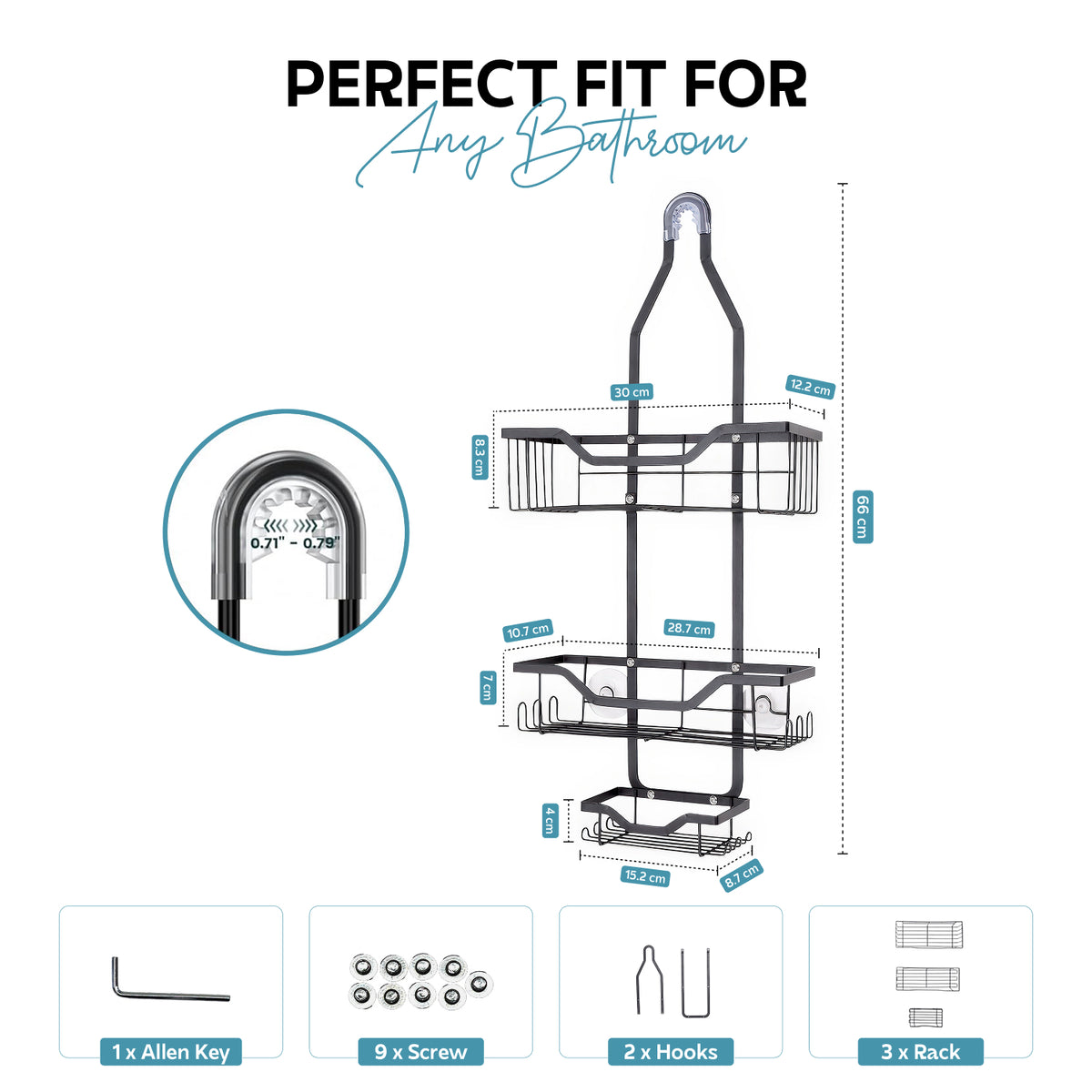 AINEXA 3-Tier Hanging Aluminium Shower Caddy – Black