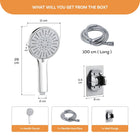 AINEXA 5-Function High-Pressure Hand Shower Set with 1 m Hose – Silver