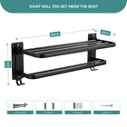 AINEXA 24-Inch Aluminium Towel Rack with Hooks – Matte Black